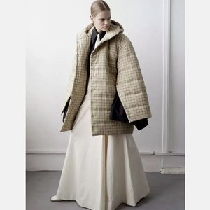A.W.A.K.E Mode Oversized Checked Hooded Puffer Jacket  Coat